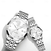 baratos Relógios Quartz-relógios de casal, masculinos &amp;Relógios femininos de luxo e charme, com detalhes em strass, função de calendário, visor com luz noturna, relógios casuais e modernos, acessórios perfeitos para