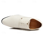 baratos Sapatos Oxford-Sapatos sociais masculinos Oxford brancos em couro sintético, com design elegante de amarrar, ideais para casamentos e eventos formais.
