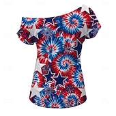  250-jähriges Jubiläum USA Retro Vintage 1980er T-Shirt Ein-Schulter Kurze Ärmel Kostüm Damen 4. Juli Unabhängigkeitstag Erwachsene T-shirt