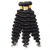 baratos 3 conjuntos de extensões de cabelo natural-Cabelo humano brasileiro, 3 pacotes, ondas profundas, cabelo humano Remy, trama de 12 a 30 polegadas, 300g
