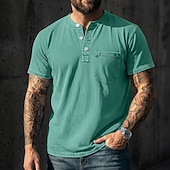 levne Ležérní tričko Henley-Pánské Tričko Henley Košile ze 100% bavlny Tričko Tričko Krátký rukáv Jednobarevné Retro Na běžné nošení Retro styl Barvení oděvů Vybledlý Henley Ležérní Léto Jaro Podzim Světlá růžová Šedá Tričko