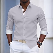economico Camicie eleganti da uomo-Per uomo Camicia Camicia elegante Camicia con Bottoni Tinta unica Quotidiano Affari Blu chiaro Verde chiaro Blu marino Manica Lunga Collo ripiegato Tutte le stagioni Abbigliamento Patchwork