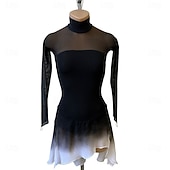 abordables Vestidos de Patinaje Artístico-Vestido de patinaje artístico Chica Patinaje Sobre Hielo Vestidos Negro Gris Ligero Retazos Espalda Abierta Elástico Entrenamiento Competición Ropa de Patinaje Clásico Cristal / Strass Manga Larga