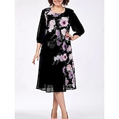 economico Abiti floreali-Per donna Abito Midi Abito a Tubino Vacanza Casual All'aperto Uscire Vestibilità comoda Floreale Mezza Manica Girocollo Blu Blu chiaro Nero Estate Primavera Autunno