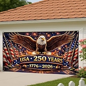 preiswerte 250. Jubiläum-Garagentorabdeckung zum 250. Jahrestag der USA, patriotische Dekoration mit Adler und Flagge, große Garagentordekoration, Dekoration für Partys zum Unabhängigkeitstag im Innen- und Außenbereich