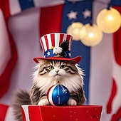  8 stk. patriotiske ornamenter til 4. juli, søt kattunge i tekopp hengende dekorasjon, uavhengighetsdagen rød hvit blå amerikansk flagg klatretre dekor til hjemmefest, minnedagsgaver til katteelskere