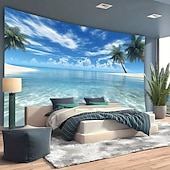 cheap Ocean Beach Tapestry-Beach Scene Tapestry Vibrant Palm Trees and Crystal-Clear Ocean Perfect Wall Decor for Living Room Bedroom or Coastal Home Decor