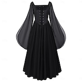 levne Šaty-Středověké Renesanční ozdobný Po kotníky Šaty Dlouhé rukávy Víla Korzet Pevná barva Maškarní kostým Dámské Fantazie předvečer Všech svatých Karneval Plesová maškaráda Renesanční jarmark Retro