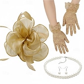economico Fascinatori &amp; Cappelli-Set Derby Guanti Copricapo Collana con accessori Costume Per donna Mascherata Matrimonio Ascot Festival delle corse di cavalli Adulti Copricapo Guanti Orecchini