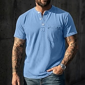 levne Ležérní tričko Henley-Pánské Tričko Henley Košile ze 100% bavlny Tričko Tričko Krátký rukáv Jednobarevné Retro Na běžné nošení Retro styl Barvení oděvů Vybledlý Henley Ležérní Léto Jaro Podzim Světlá růžová Šedá Tričko