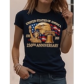 tanie Dzień Niepodległości Top-Koszulka patriotyczna dla kobiet z okazji Dnia Niepodległości Amerykańska rocznica nadruk graficzny flaga amerykańska vintage elegancka klasyczna krótki rękaw okrągły dekolt regularne bluzki