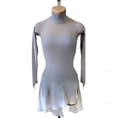 abordables Vestidos de Patinaje Artístico-Vestido de patinaje artístico Chica Patinaje Sobre Hielo Vestidos Negro Gris Ligero Retazos Espalda Abierta Elástico Entrenamiento Competición Ropa de Patinaje Clásico Cristal / Strass Manga Larga
