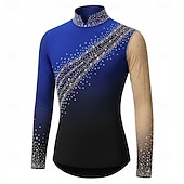 cheap Boys&amp;Men Figure Skating Costumes-Figure Skating Top Men's Ice Skating Tops Blue Black Patchwork Stretchy Training Competition Skating Wear Classic Crystal / Rhinestone Long Sleeve Ice Skating Figure Skating