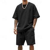 tanie Zestawy koszulek męskich Basic-Męskie T-shirt Garnitury 2 sztuki stroje Koszulka i spodenki Krótki rękaw Półgolf Lato Równina Moda Codzienny 2-częściowa Codzienny Urlop Dzienne zużycie Zgniła zieleń Czarny Biały Top Tee dla