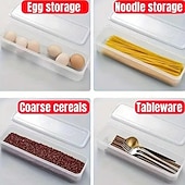 お買い得  キッチン用品＆小物-蓋付き積み重ね可能な冷蔵庫オーガナイザーコンテナ6個パック &amp;取り外し可能な排水トレイ、肉、魚、野菜、麺類、ネギなどの長い食品保存ボックス &amp;ハーブ