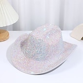 preiswerte Partybedarf-Neongrüner Strass-Cowboyhut für Damen, glitzernder Weltraum-Cowgirlhut mit funkelnden Kristallen, Disco-Partyhut für Musikfestivals, Junggesellinnenabschiede, Kostümaccessoires zum St. Patrick's Day
