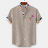 economico Piante tropicali-Per uomo Albero di Cocco Piante Tropicali Fiori Camicia hawaiana estiva Camicia con Bottoni Camicia con colletto alla coreana Manica Corta Hawaiano Vacanza al Mare Estate Primavera Collo alla coreana