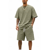 cheap Men's Basic Tees sets-Men T-shirt Suits Tracksuit Shorts and T Shirt Set Short Sleeve Crew Neck Summer Color Block Gymnatics Casual 2 Piece Distressed Casual Vacation Daily Wear Army Green Black Gray Top Tee for Men