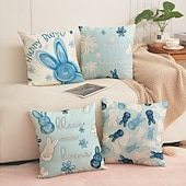 abordables Fundas de almohada-Set of 4 Cute Bunny Print Easter Pillow Covers Linen Spring Decorative Cushion Covers for Sofa Couch