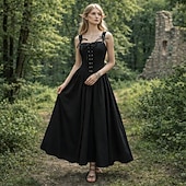 cheap Dresses-Vintage Medieval Renaissance Long Length Dress Fairy Lace up A-Line Fancy Dress Women's Fantasy Halloween Carnival Masquerade Renaissance Fair LARP Retro Theme Party Adults Dress