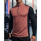 economico T-shirt e Canottiere da Corsa-Per uomo Blocco di colori T-shirt da corsa Maglia a compressione Maglia atletica Maglia da corsa Sport in alto Primavera Autunno Patchwork Blocco di colore Cerniera a un quarto Manica Lunga