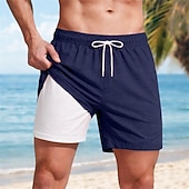 halpa Miesten uimapuvut-Miesten 2pcs Uimahousut Bokserit uimashortsit Shortsit Tasku Joustava vyötärö Väripaletti Tavallinen Solid Color Hengittävä Polven yläpuolella Kausaliteetti Hiekkaranta Uinti Loma Muoti Sininen Musta