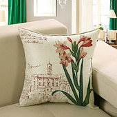 baratos Jogue travesseiros, inserções e capas-Capas de almofada de linho Four Seasons com orquídeas e a árvore da vida, um design floral vibrante e colorido para sofá e cama.