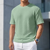 halpa perus t-paidat-Miesten T-paita Lihaspaita Ribbineulos T-paita Lyhythihainen Lyhyt hiha Tiukka pyöreä kaula-aukko Kesä Tavallinen Pintakäsitelty Pit Strip Muoti Suunnittelija Perus Crewneck Kausaliteetti Loma Katu