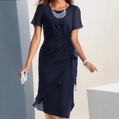 economico Abiti in chiffon-Per donna Abito Midi Tubino Vestito in Tulle Abito aderente Vacanza Festa Compleanno Quotidiano Ufficio Vestibilità regolare Semplice Manica Corta Girocollo Rosso bordeaux Verde Kaki Blu scuro Estate