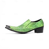 baratos Mocassins de couro premium-Mocassins masculinos em couro legítimo verde com estampa de cobra, elegantes sapatos sem cadarço para casamentos, calçados estilosos para noivos e convidados.