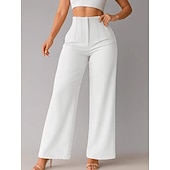 baratos perna larga e cintura alta-Mulheres Perna larga chinês Elegante Moda Roupa de rua Comprimento total Cintura Alta Tecido Confortável Macio Micro-Elástica Ao ar livre Escritório Rua Azul Preto Branco Marron Primavera Outono