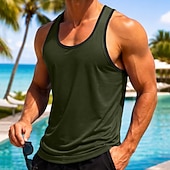 baratos Tops de ginásio-Homens Malha Íntima Colete Camiseta Interior camisa sem manga Sem Manga Decote U Scoop pescoço Verão Côr Sólida Tecido Moda Esportivo Clássico Bloco de cor Casual Ginásio Rua Preto Branco Vermelho