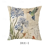 baratos Jogue travesseiros, inserções e capas-Capa de almofada decorativa em linho com estampa floral de primavera e pássaros, ideal para sala de estar, sofá e decoração de casa.