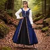 economico Vestito-Retrò Vintage Medievale Rinascimento Lunghezza al pavimento Vestito Lunghe Vichingo Allacciato Costume Per donna Fantasia Halloween Carnevale Fiera Rinascimentale LARP Festa a tema retrò Adulti