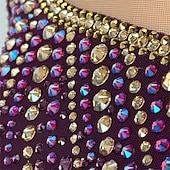 cheap Figure Skating Dresses-Figure Skating Dress Girls' Ice Skating Dress Fuchsia Patchwork Open Back Stretchy Training Competition Skating Wear Classic Crystal / Rhinestone Long Sleeve Ice Skating Figure Skating