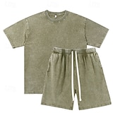 cheap Men's Basic Tees sets-Men T-shirt Suits Tracksuit Shorts and T Shirt Set Short Sleeve Crew Neck Summer Color Block Gymnatics Casual 2 Piece Distressed Casual Vacation Daily Wear Army Green Black Gray Top Tee for Men