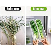 お買い得  キッチン用品＆小物-蓋付き積み重ね可能な冷蔵庫オーガナイザーコンテナ6個パック &amp;取り外し可能な排水トレイ、肉、魚、野菜、麺類、ネギなどの長い食品保存ボックス &amp;ハーブ