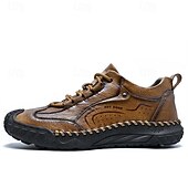 cheap Casual Lace-Up Shoes-Men's Brown Hand-Stitched Faux Leather Hiking Shoes – Rugged Casual Footwear for Outdoor Trekking &amp; Daily Street Style