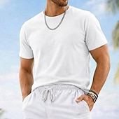 tanie podstawowe koszulki-Męskie Koszulki Koszulka 100% bawełny Krótki rękaw Półgolf Lato Wiosna Jednokolorowe Równina Dzianina Urlop Zabytkowe Podstawowy Gładkie Codzienny Dom Na zewnątrz Czarny Biały Rumiany róż Top Tee dla