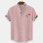 economico Piante tropicali-Per uomo Albero di Cocco Piante Tropicali Fiori Camicia hawaiana estiva Camicia con Bottoni Camicia con colletto alla coreana Manica Corta Hawaiano Vacanza al Mare Estate Primavera Collo alla coreana