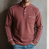 abordables Camiseta de punto gofre-Hombre Camiseta con diseño de gofre Camiseta Camisa henley gofrada Manga Larga Henley Primavera Todas las Temporadas Color sólido Casual Bolsillos Casual Hogar Exterior Rojo Camiseta superior para