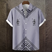 ieftine Model etnic-Bărbați Model Geometric Cultura indiană Popoarele indigene Cămașă Camașă cu nasturi Manșon scurt Vintage Retro Zilnic În aer liber Vacanță Vară Primăvară Răsfrânt Imprimare 3D Cămașă de in Albastru