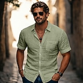  Herre Skjorte Linskjorte Sommerskjorte Strandskjorte Skjorte med knapper Skjorter uten stopp عادي Avslappet Daglig Svart Hvit Navyblå Himmelblå Kortermet Aftæpning Sommer Vår & Vinter Klær Lomme