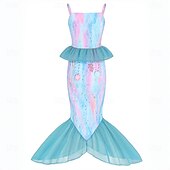 baratos Fantasias para meninas-sereia Princesa sereia Vestidos Fantasia de festa temática Fantasias for Para Meninas Crianças Carnaval Baile de Máscaras Festa Feriado
