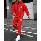 preiswerte einfache Trainingsanzüge-Herren Trainingsanzug Outfit-Set Kapuzenpullover Set Kapuzenpullover Täglich Outdoor Sport Kordelzug Tasche Buchstabe a Marineblau Aprikose Polyester Sportkleidung Mode Streetwear Herbst