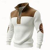 abordables Sudaderas Básicas_-Hombre Sudadera Pull-over Sudadera con un cuarto de cremallera Punto acanalado Albaricoque Negro Blanco Verde Trébol Cuello Mao Plano Retazos Bloque de Color Con Texturas Casual Diario Deporte Ropa