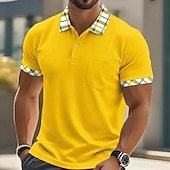 levne Pánské klasické polo-Pánské Golfová košile Polokošile Pique Ležérní Obchod Klasický Krátký rukáv Módní Základní Pevná barva Pléd Knoflíky Léto Jaro Jaro &amp; podzim Běžný Bílá Žlutá Námořnická modř Trávová zelená Golfov