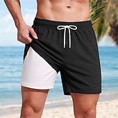 halpa Miesten uimapuvut-Miesten 2pcs Uimahousut Bokserit uimashortsit Shortsit Tasku Joustava vyötärö Väripaletti Tavallinen Solid Color Hengittävä Polven yläpuolella Kausaliteetti Hiekkaranta Uinti Loma Muoti Sininen Musta