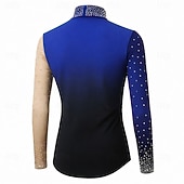 cheap Boys&amp;Men Figure Skating Costumes-Figure Skating Top Men's Ice Skating Tops Blue Black Patchwork Stretchy Training Competition Skating Wear Classic Crystal / Rhinestone Long Sleeve Ice Skating Figure Skating