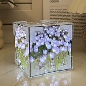 お買い得  装飾ライト-造花 DIY チューリップ キューブ ミラー ボックス ナイトライト、母の日、誕生日、ロマンチックな装飾のための花のディスプレイギフト &amp;家庭的な雰囲気、組み立てキット